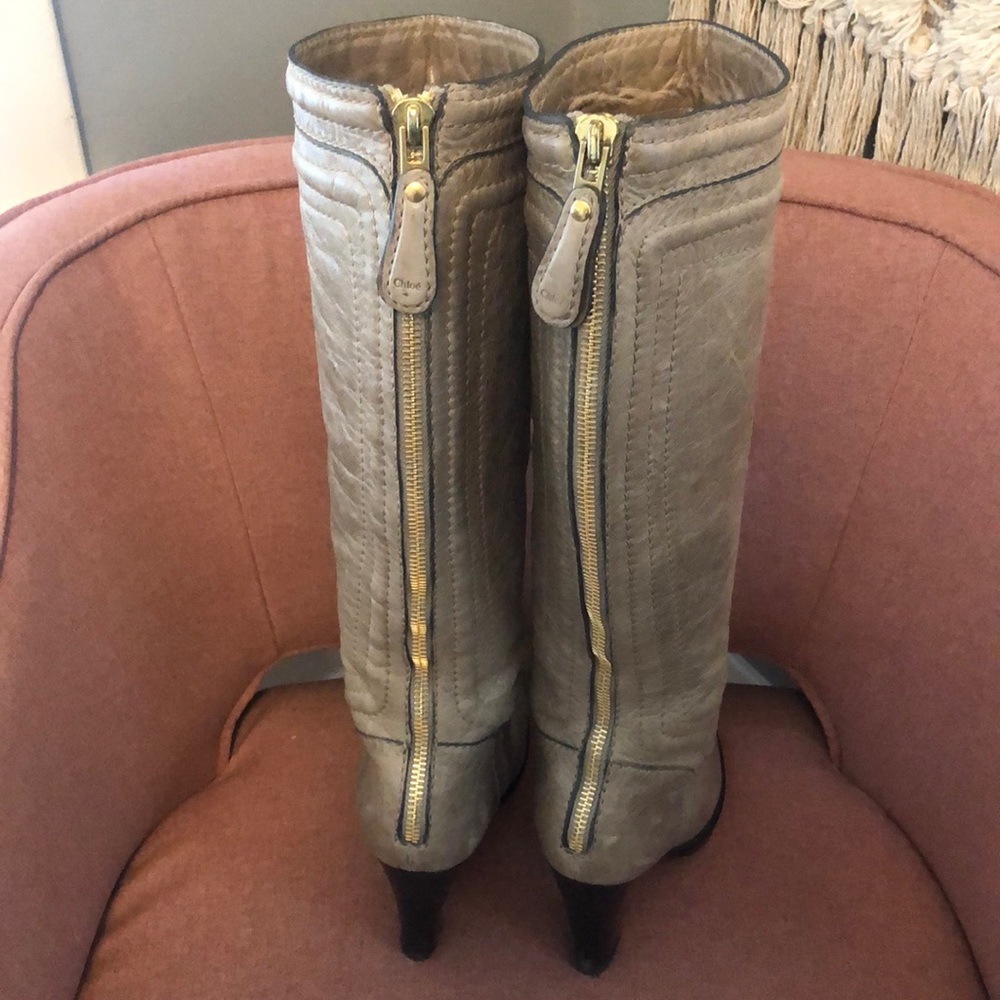 Chloe Tall Leather Zip Boots Brown Tan 40.5